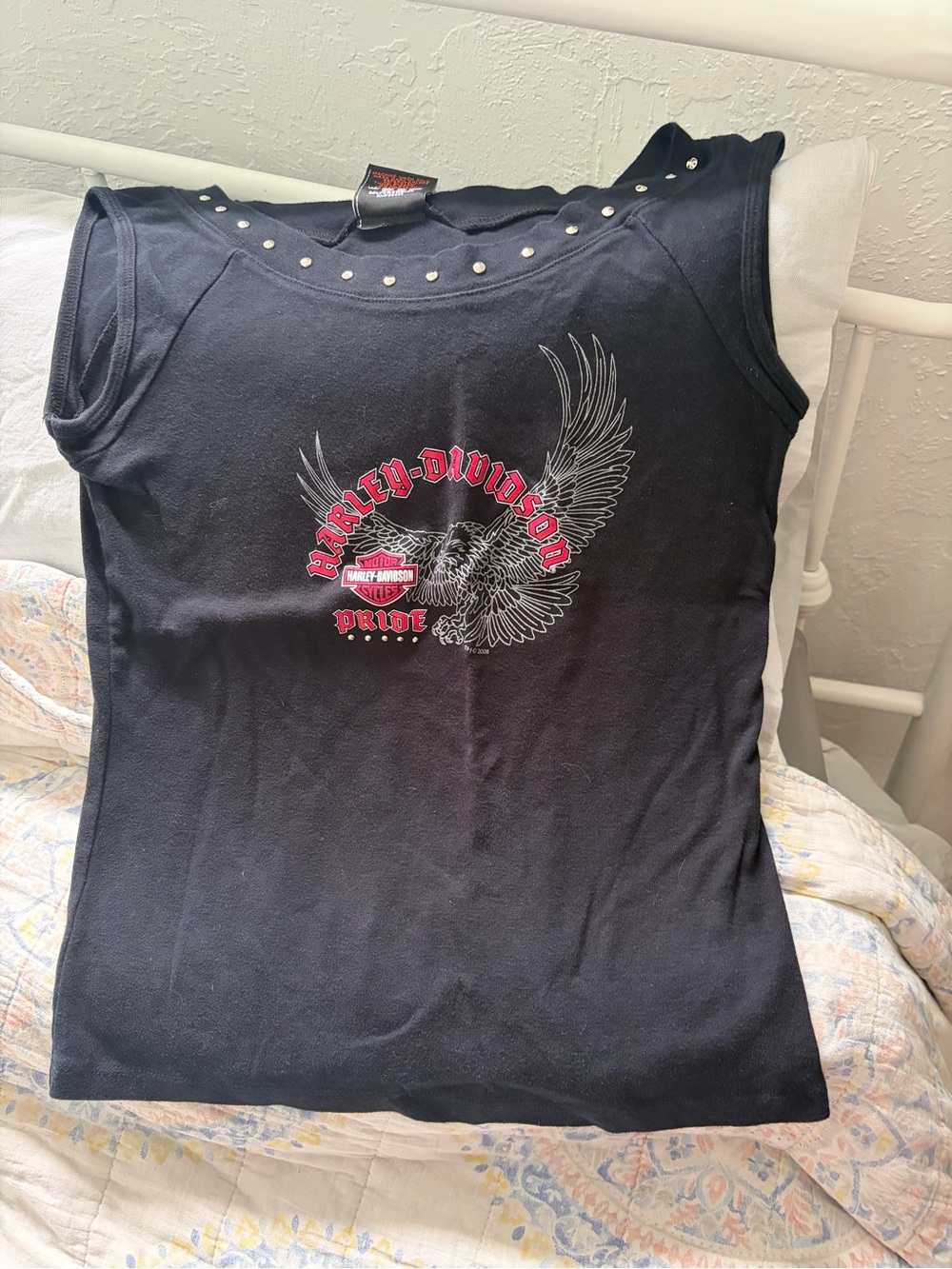 Vintage Harley-Davidson Black Studded Women's Graphic Tank Top